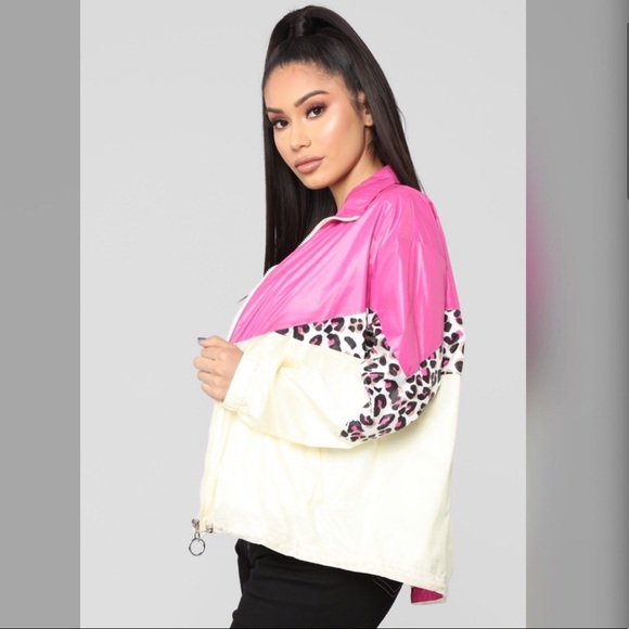 FASHION NOVA | PINK & CREAM ANIMAL PRINT WIND BREAKER JACKET - Picture 14 of 16